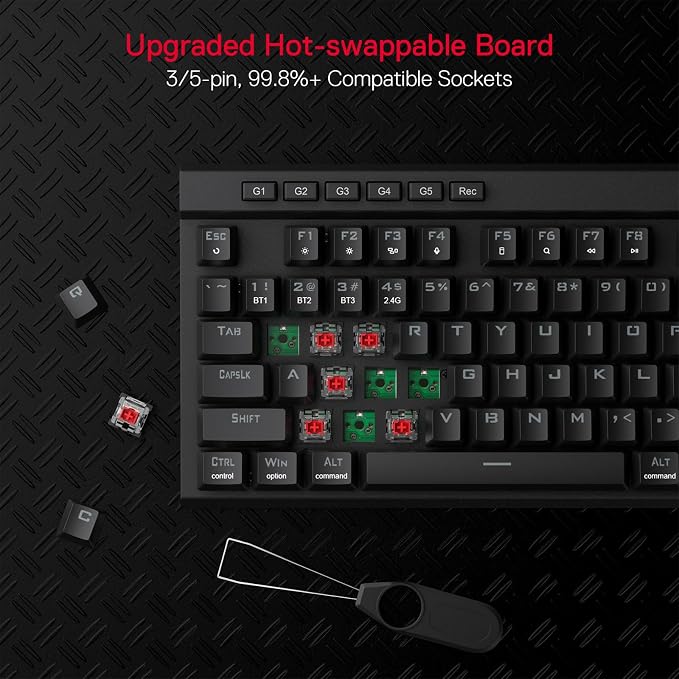 Redragon K580 PRO Wireless RGB Gaming Keyboard, Macro G Keys & Media Wheel | 0 Delay Tri-Mode, 5 On-Board Combo Keys, Ready for MMO & MOBA Play, 0-Delay Tri-Mode for Multiple Devices, Swap-Ready Socket