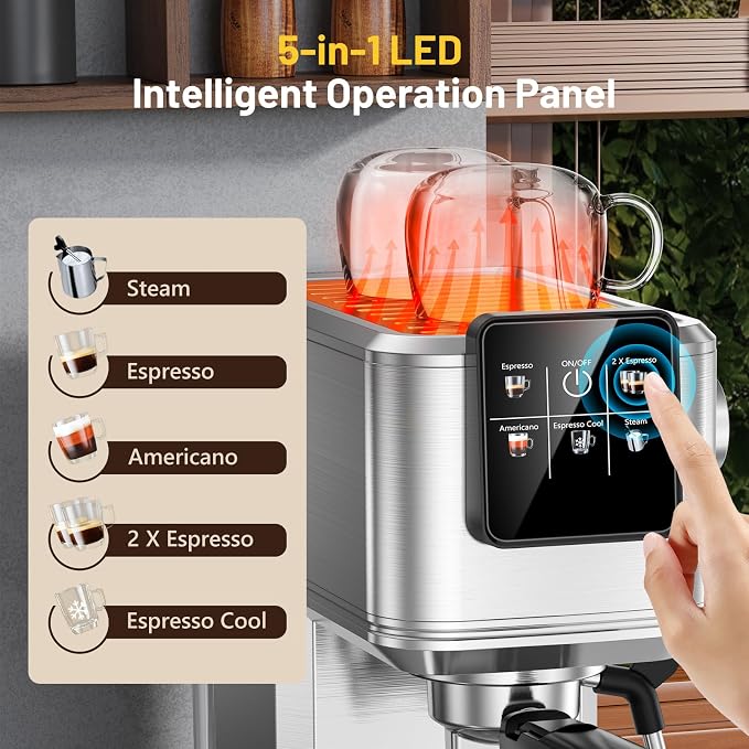 KEENSTAR Espresso Machine 20 Bar with Touch Screen, Hot & Iced Coffee Makers, Stainless Steel Espresso Maker with Rapid Cold Brew & Milk Frother, with Water Tank for Latte, Cappuccino, Gift