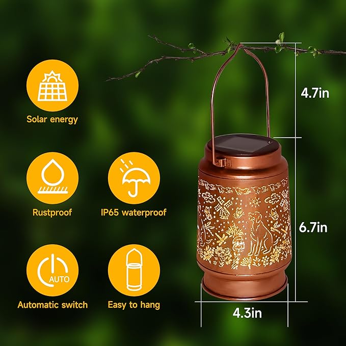 Lawn Social Solar Lanterns Outdoor Waterproof, Dog Metal Hanging Solar Lights for Outside, Garden Decor Birthday Gifts for Women Mom Grandma, Outdoor Lantern for Patio Yard Walkway Balcony Porch