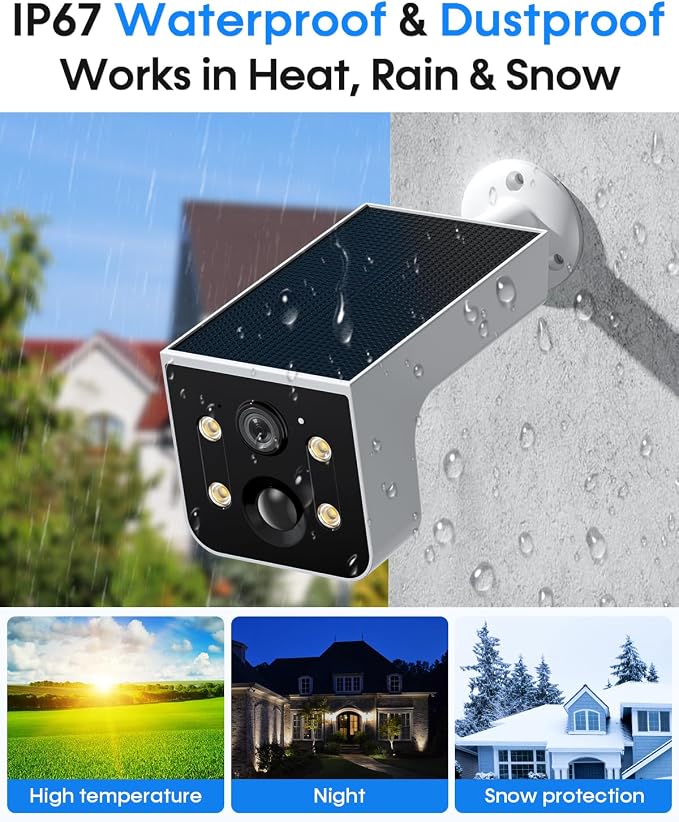 Thybro Solar Camera Outdoor Wireless 4 Pack - 2K HD, AI Motion Detection, Easy Setup, Waterproof, Color Night Vision, Two-Way Audio, Wi-Fi, Outdoor Surveillance for Yard & Driveway