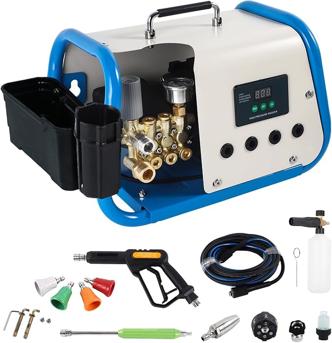Yoking Pressure Washer, Max 150 bar, 12L/min, Power Washer for Cars, Driveways, Patios, Decks & Sidewalks, PM Inverter 3HP Motor,Horizontal Triplex Pump,60dB Quiet,with 7 Nozzles,Dual Wall/Floor Mount
