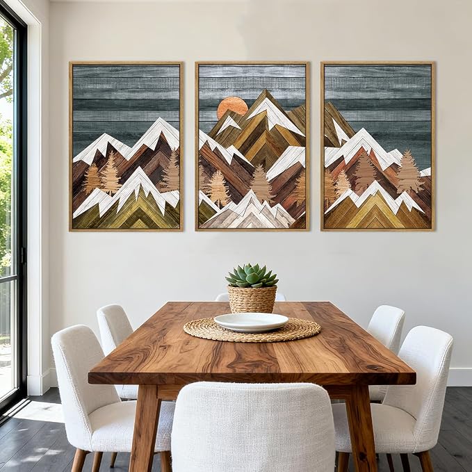 BINCUE Rustic Mountain Canvas Wall Picture Framed Wall Art for Office Living Room Bedroom 16x24 Inches Set of 3