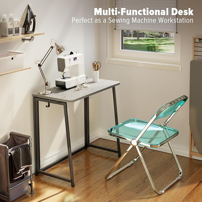 WOHOMO Folding Desk, 31.5" Foldable Computer Table for Small Spaces, Grey | Easy Assembly and Fold, Sturdy Home office desks for Study Bedroom Dorm Space Saving Writing Work Apartment