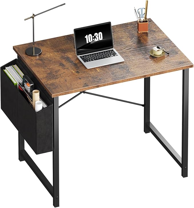 OLIXIS Small Computer Desk, 31 Inch Gaming Desks for Home Office | Writing Study Craft Work Table, Computer Workstation for Bedroom Small Spaces with Storage Bag, Rustic Brown