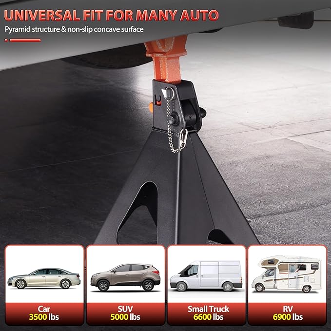 Jack Stands 6 Ton with Double Locking,Large Foot Base,Rubber Pads,for Lifting Trucks SUVS UTV/ATV MPVS,15.75"-23.23" Adjustable Height,Heavy Duty Steel Car Jack Stands,13000 lb Capacity,1 Pair