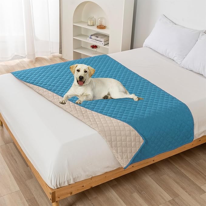 GIBZ Water Resistant Dog Bed Blanket Cover Large Anti Slip Pet Furniture Protector Washable Cat Quilted Mat for Couch, Blue, 170x210cm