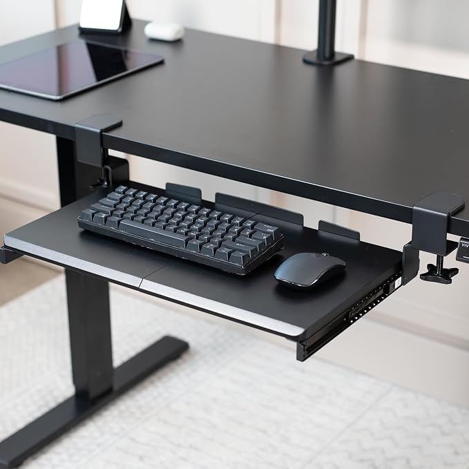 VIVO Small Keyboard Tray, Under Desk Pull Out with Extra Sturdy C Clamp Mount System, 20 Inches (26 Inches Including The Clamps) x 11 Inches Slide-Out Platform Computer Drawer for Typing, Black, | Keyboard Tray for Typing, Slide Out Platform, Extra Stu...
