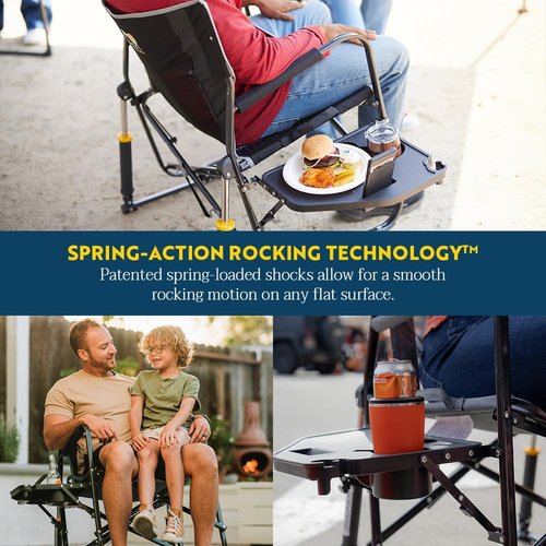 GCI Outdoor Freestyle Rocker XL Camping Chair - Portable Folding Design with Side Table & Drink Holder - Red