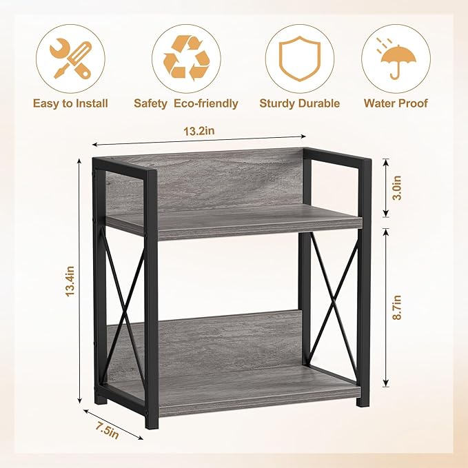 Giikin Countertop Shelf Organizer, 2 Tier Coffee Organizer for Desktop, Grey Counter Shelf Spice Rack for Kitchen (Grey, M)