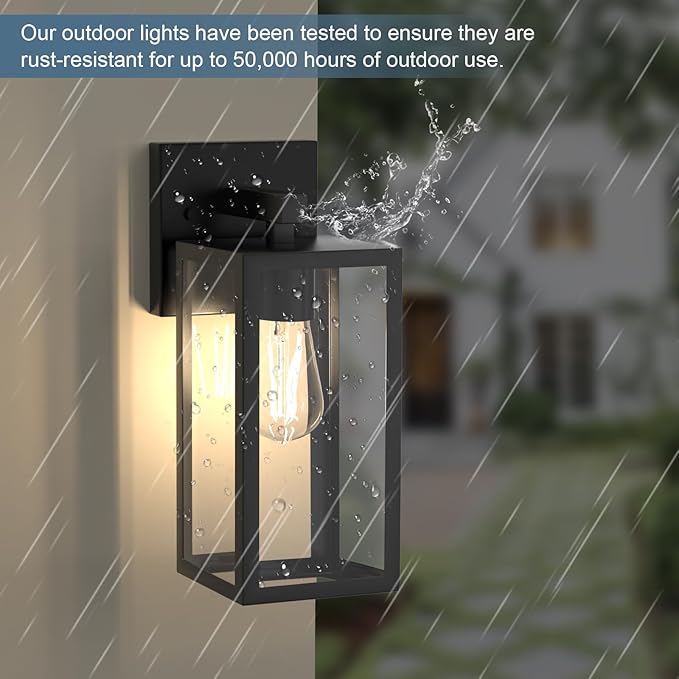 Kalium Porch Lights Outdoor Wall Light Fixture 2pcs, Matte Black, Wall Sconce 12.4 in, Toughened Frame, Clear Glass Shade, Waterproof Lanterns, for Patio, Exterior, Front, Door, Entryway