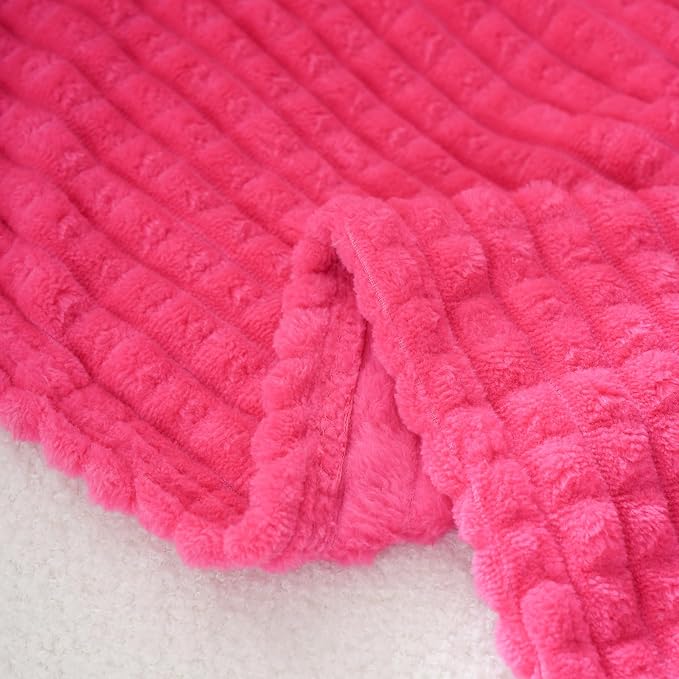 Puncuntex Fleece Throw Blanket Hot Pink 50"×60" with Square Grid Design | Super Soft Plush Cozy Flannel Throw Blanket Luxury for Couch Sofa Chair