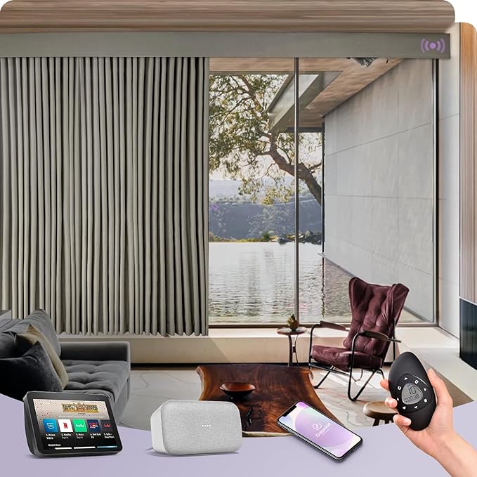Graywind Hardwired Smart Curtains Motorized Blackout Curtain with Remote Alexa Google Control for Sliding Door Thermal Insulated Drapes One-Way or Split Draw, Custom Width to 220" (Mocha Beige)