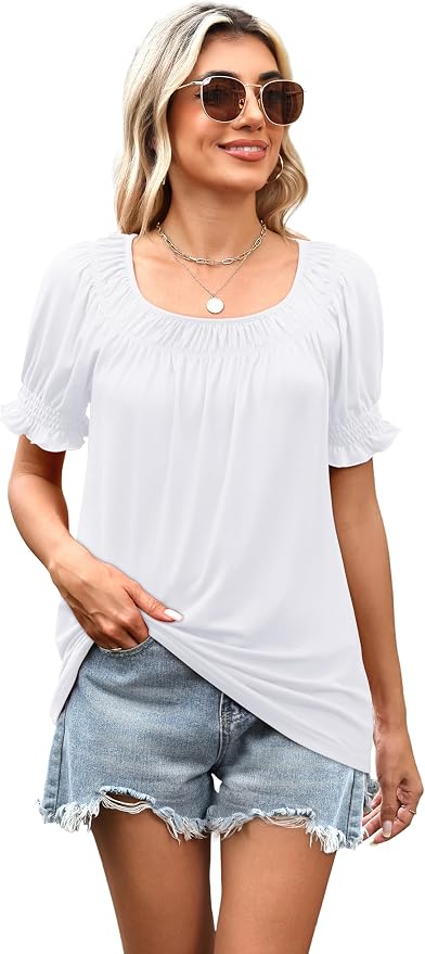 WIHOLL Womens Short Sleeve Square Neck Summer Tops Dressy Casual Blouses Trendy Clothes 2026
