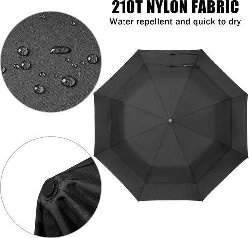 G4Free 62-Inch Portable Golf Umbrella - Oversized Double Canopy, Windproof & Waterproof | Black