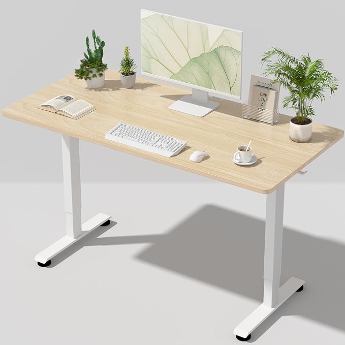 Veken Standing Desk, Nature, 55×23.6 Inch | Height Adjustable Sit Stand Up Computer Tables for Home Office, Study , Writing, Suit students, employees and group work
