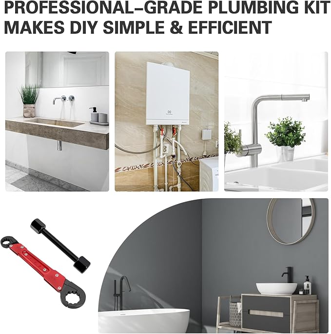 5 Pcs Plumbing Tools Kit with Angle Stop Wrench, Adjustable Wrench Professional Plumbers Wrench for Installing New Compression Angle Stop and Removing Compression Ring with Storage Bag