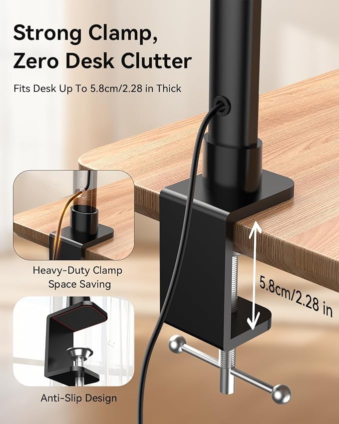 LED Desk Lamp Clamp 24W Adjustable Neck Touch Remote Control | 24W Ultra Bright LED Lighting, Flexible Adjustable Clamp Design, Flexible Adjustable Clamp Design