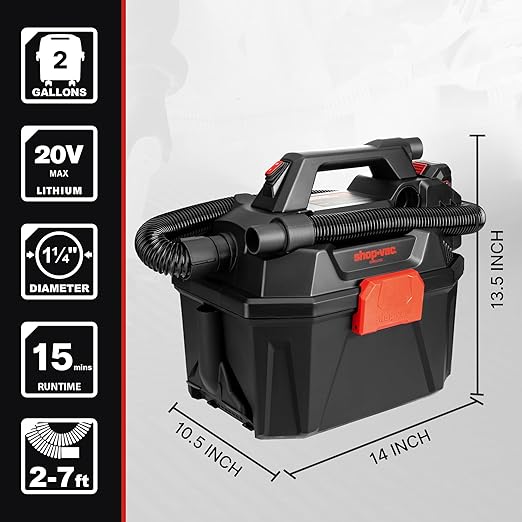 Shop-Vac 20V Cordless Wet/Dry Vacuum, 3-in-1 Portable Shop Vacuum Cleaner, Battery and Charger Included, Ideal for Jobsite, Garage, Car & Workshop