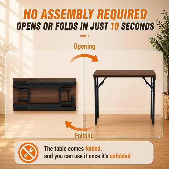 Folding Table Computer Desk - 35.8" No Assembly Folding Desk Design and Foldable Office Desk, Small Desk for Bedroom, Compact Storage Portable Use for Dorm and RV Small Space, Dark Walnut