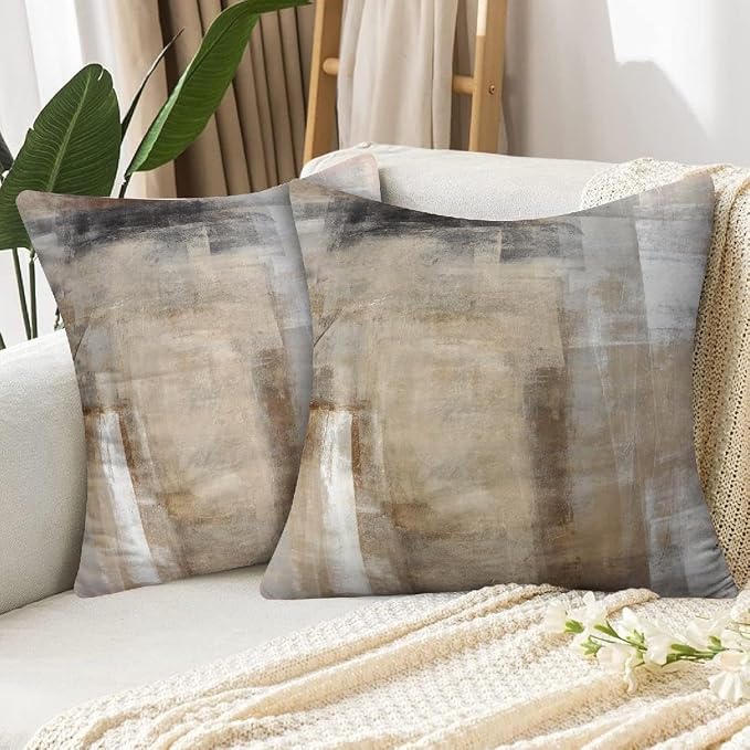 Throw Pillow Covers for Couch, 20x20 Inch, 2 Pack, Grey Beige | Decorative Throw Pillow Covers Cushion Covers for Couch Bedroom Sofa Living Room