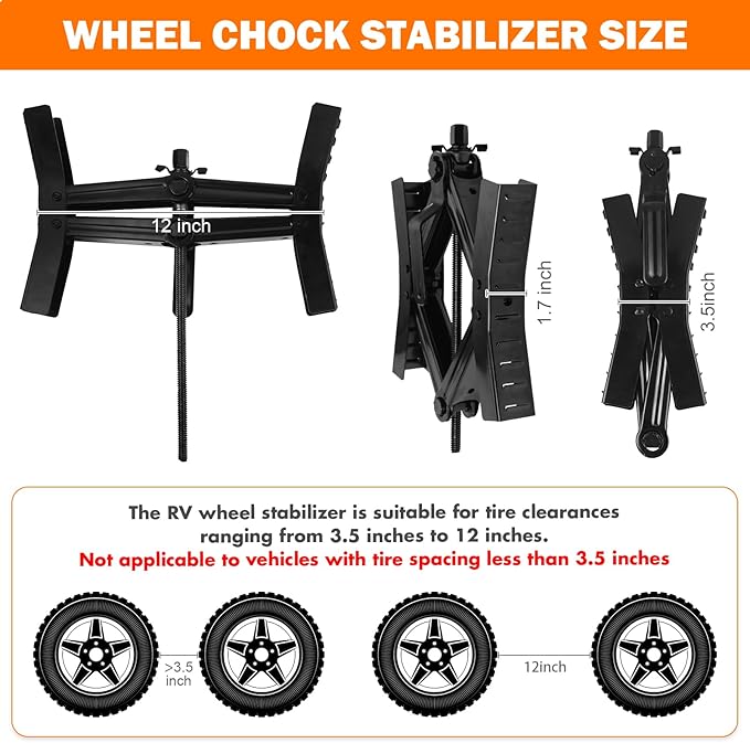 Camper RV Wheel Chock Stabilizer, Heavy Duty Tire Locking Chock RV Camper Accessories with Wrench, Anti-Move X Shape Wheel Chocks for Travel Trailers - Pair