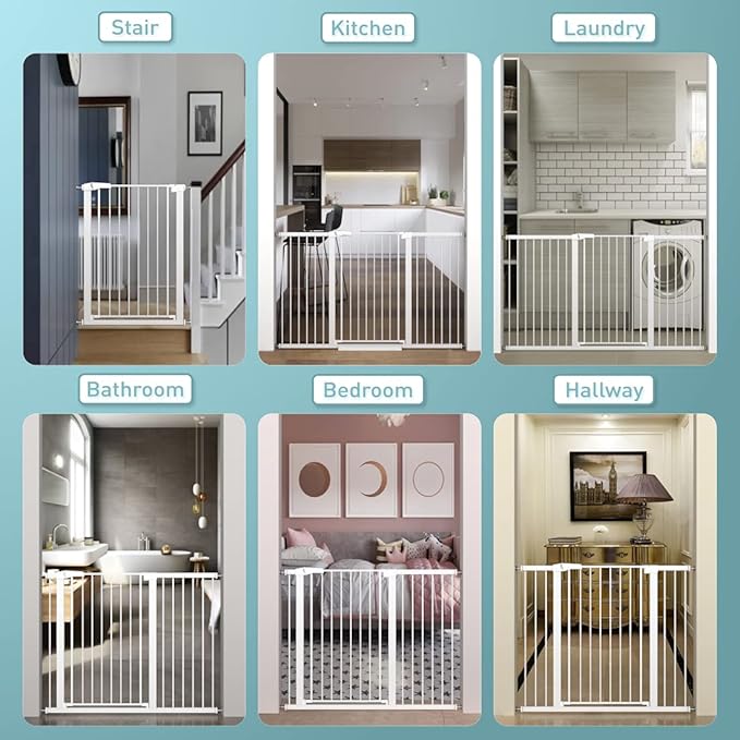 Fairy Baby 38" Extra Tall Dog Gates Indoor, 81.9"-84.6" Extra Wide Baby Gates for Large Openings, Metal Auto Close Safety Child Gate Indoor, Pressure Mounted Pet Gate No Climb Fence, White