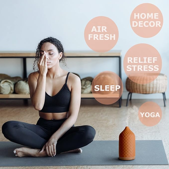 Essential Oil Diffuser for Home, Ceramic Aromatherapy Diffuser for Essential Oils, 120ml Oil Diffuser with Waterless Auto-Off and 7 LED Lights for Large Room Yoga Spa (Terracotta)