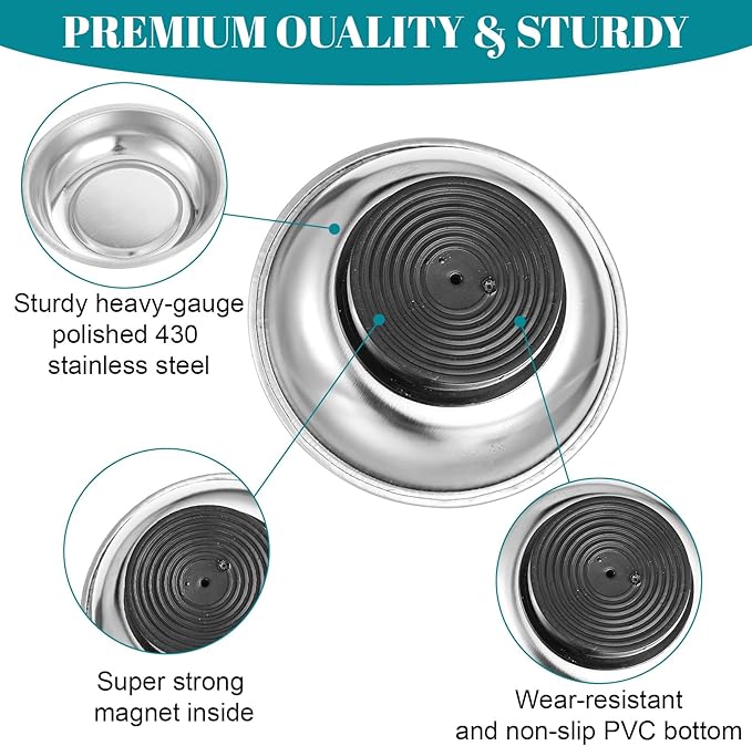 12 Pcs 3" Round Magnetic Bowl Trays Set, Round Magnetic Parts Bowl, Stainless Steel Magnet Tool Tray Parts Holder for Screws, Sockets, Bolts, Pins, Mechanic's and Automotive