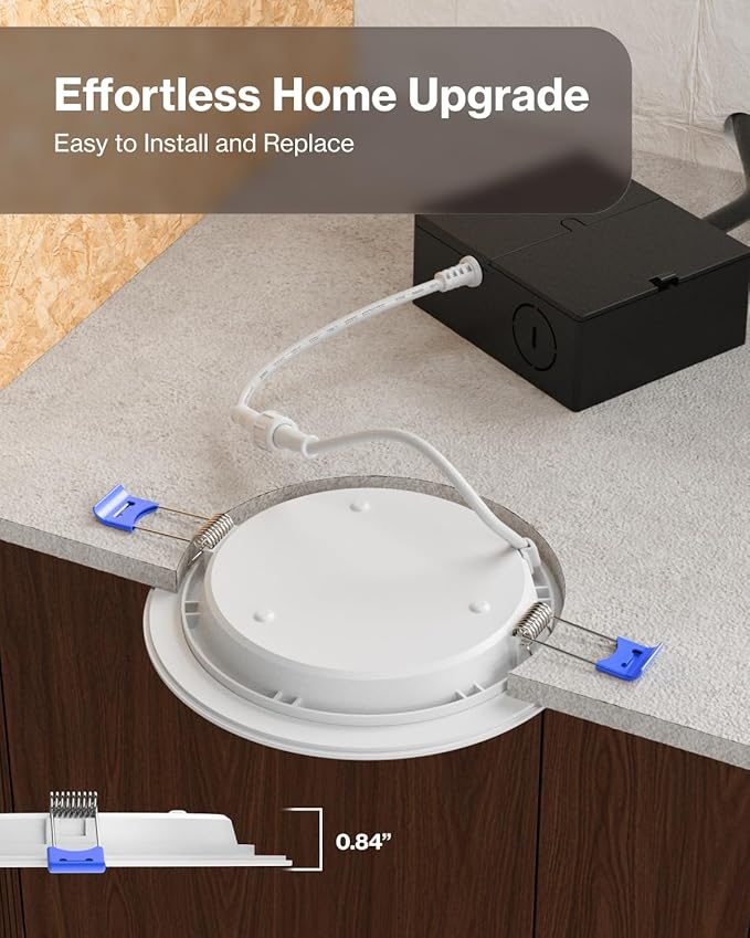 Sunco 96 Pack 6 Inch Ultra Thin LED Recessed Ceiling Lights, Slim Canless with Junction Box, 850 LM, 5000K Daylight, Dimmable, 14W=100W, Wafer Thin, 50000 Lifetime Hours ETL.
