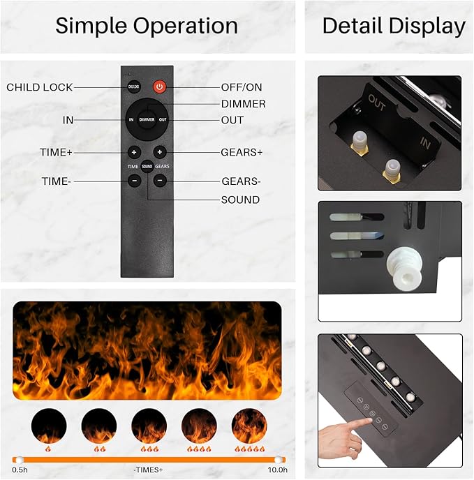 3D Water Vapor Fireplace Smart Electric Flame Decoration Steam Fireplace Humidifier W/Tap Water for Office, Home, Hotel,Restaurant(Single,70.9")