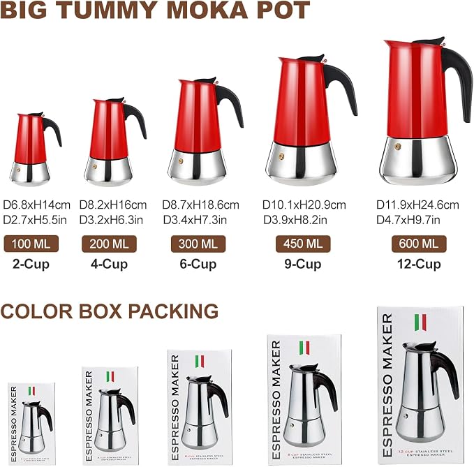 12 Cup Stovetop Espresso Maker Stainless Steel Moka Pot Stove Top Percolator Italian Coffee Makers Capable Mocha Greca Machine Cafe Classic Induction Cookers for Home and Camping 600ml 20oz