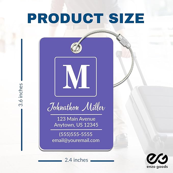 Personalized Luggage Tag | 6 Pack | Custom Luggage Tags for Suitcases | Kids Backpack Tag | 10 Color Options & Choose Font, Font Color
