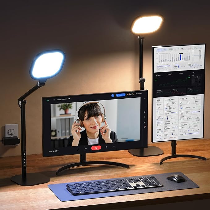 LitONES Tall LED Desk Lamps with Base, Edge-Lit Eye-Care, 50 Light Modes | 40" Height, Dimmable & Flexible, CRI>97.8, Memory and Timer Func, Stable Mental Base for Home Office, Video Calls & Drafting