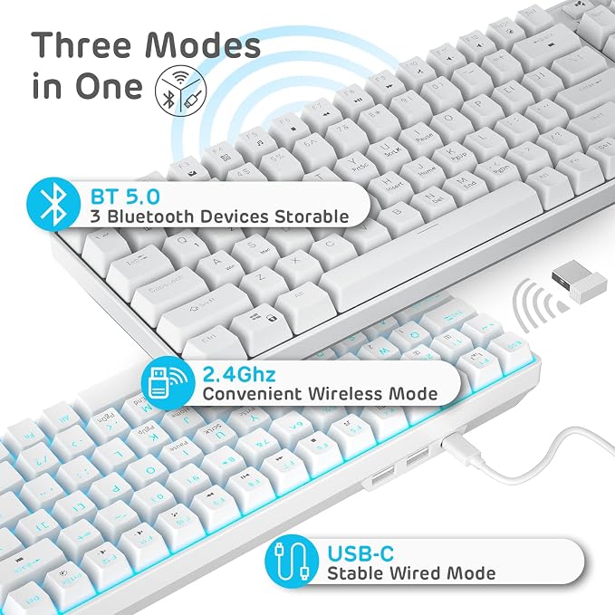 RK ROYAL KLUDGE RK96 Wireless Mechanical Keyboard with Magnetic Wrist Rest | 96 Keys Hot Swappable Wireless Gaming Keyboard with Software, Triple Mode BT5.0/2.4G/USB-C, Blue Backlight, Custom Switch