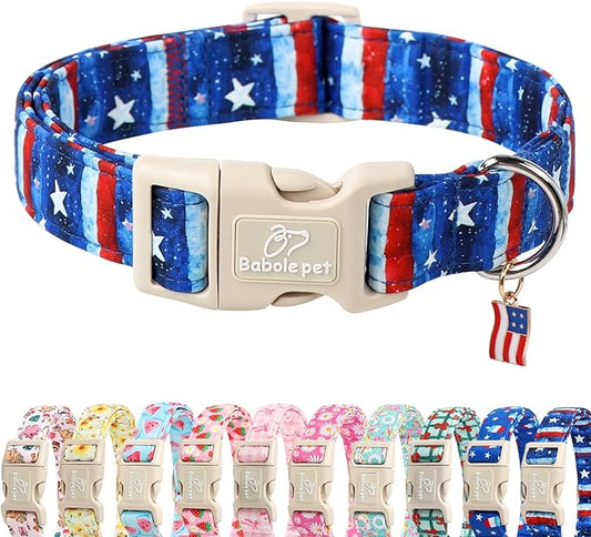 4th of July Dog Collar, Stars & Stripes Patriotic Dog Collars for Giant Large Dogs, Adjustable Lightweight Quick-Release Buckle Collar for Boy&Girl Dogs XL