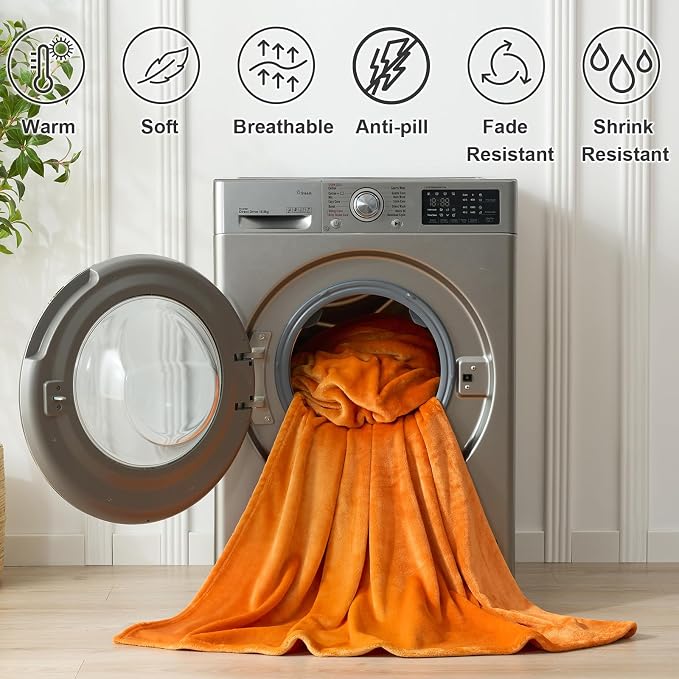 Hansleep Full Orange Fleece Blanket, Soft Flannel Bed Blanket | Fuzzy Cozy Blanket 84x90 Inches, Multi-use for Bed, Sofa, Couch, Travel, Camping, All Season Warm Lightweight Cover