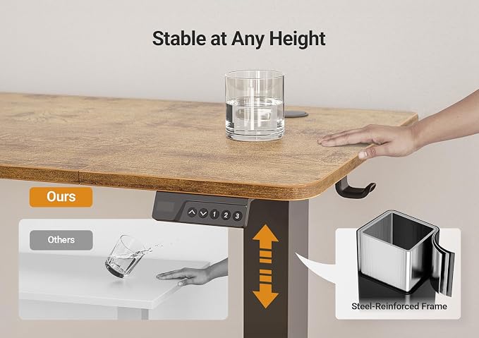 YDN 63 x 24 Inch Rustic Brown Electric Standing Desk | Adjustable Height, Sit Stand, Cable Management, Ergonomic, Home Office