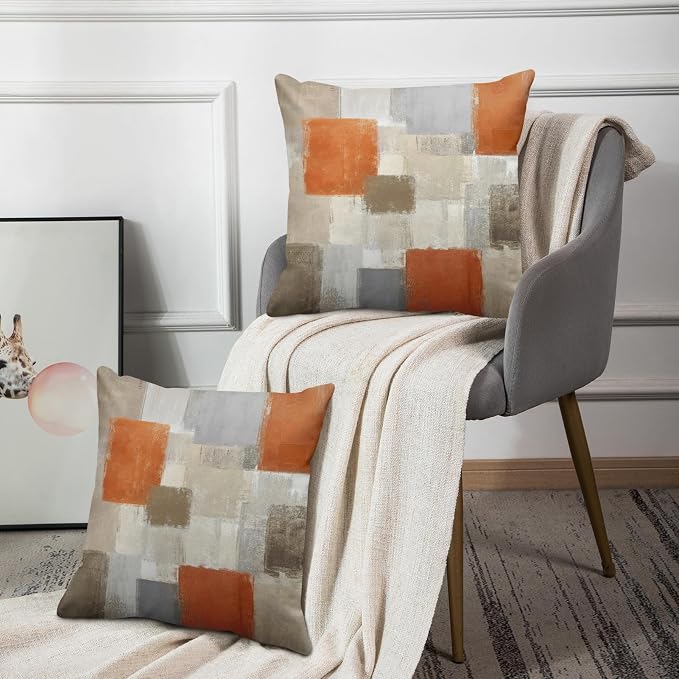 Emvency Throw Pillow Covers Set of 2, 16 x 16 Inch, Orange Beige and Grey | Modern Abstract Painting Outdoor Decorative Square Pillow Cases Couch Cushion Case for Couch Bed Sofa Living Room Home Decor