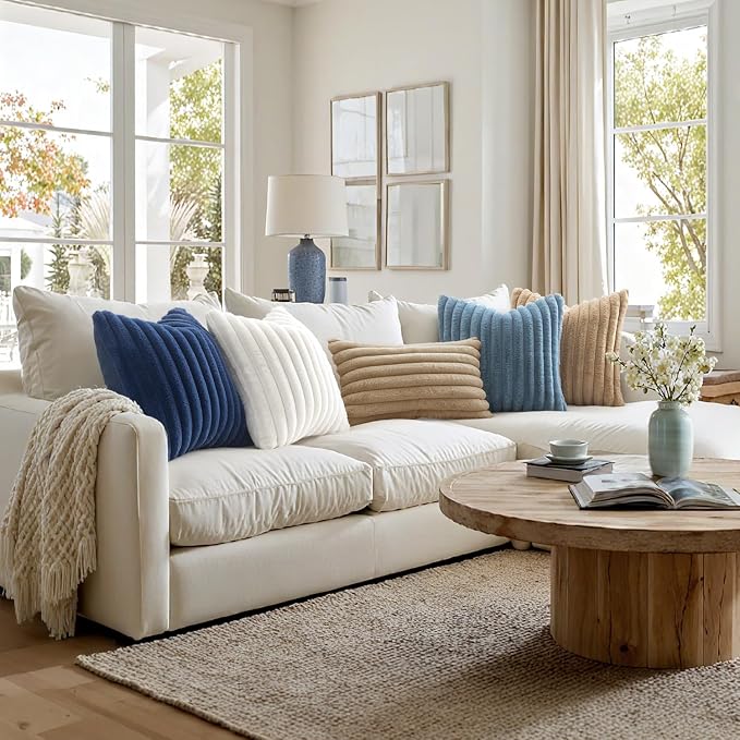 MIULEE Faux Fur Decorative Throw Pillow Covers 20x20 Set of 2 White | Modern Soft Plush Couch Pillows, Cozy Fluffy Cushion Covers for Sofa Bed Living Room Home Decor