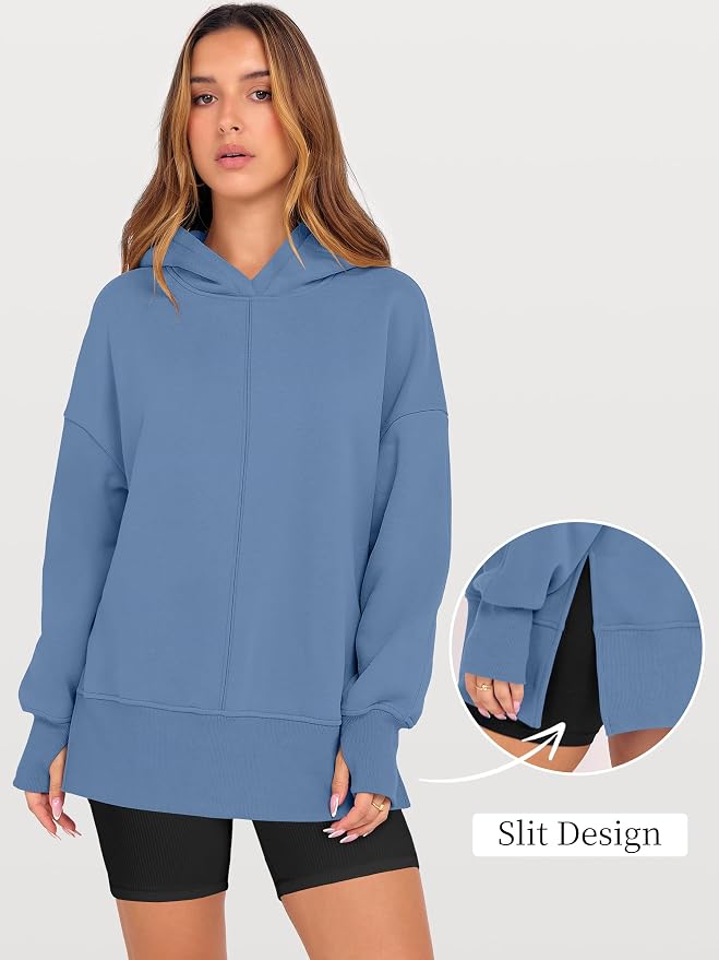 ANRABESS Womens Oversized Hoodies Long Sleeve Fleece Side Slit Hooded Sweatshirts Pullover 2026 Fall Outfits Y2K Clothes