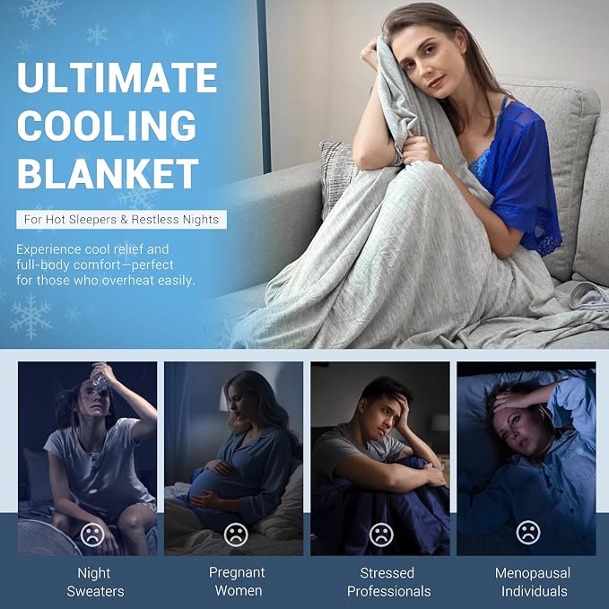 Elegear Arc-Chill 3.0 Cooling Blankets for Hot Sleepers, Throw Size, Grey | Q-Max>0.5 Cooling Fabric, Absorbs Heat to Keep Body Cool, Breathable Summer Blankets for Night Sweats & Menopause, 51"x67"
