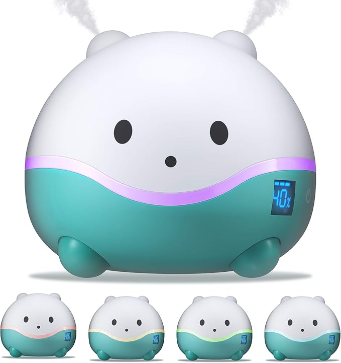 LittleHippo WISPI 3-in-1 Humidifier, Diffuser & Night Light for Baby/Kids - 3 Mist Strength, 7 LED Color Changing Lights, Essential Oil Tray for Aromatherapy - Cute Humidifiers for Bedroom/Nursery