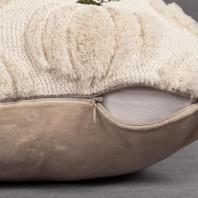 Fall Pumpkin Decorative Pillow Covers 20x20 Set of 2, Beige Soft Plush Faux Fur Wool Farmhouse Throw Cushion Cases for Autumn Thanksgiving Holiday Home Decorations
