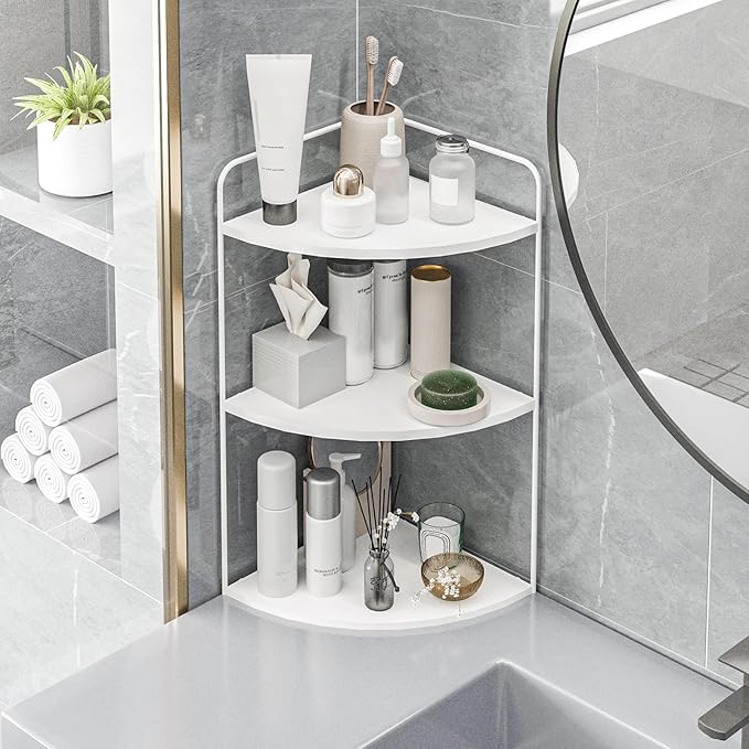 Forest Angle Bathroom Counter Organizer,Countertop Organizer,Vanity Organizers,Bathroom Storage,Bathroom Sink Caddy,Counter Shelf,Corner Counter,Corner Shelves(White)