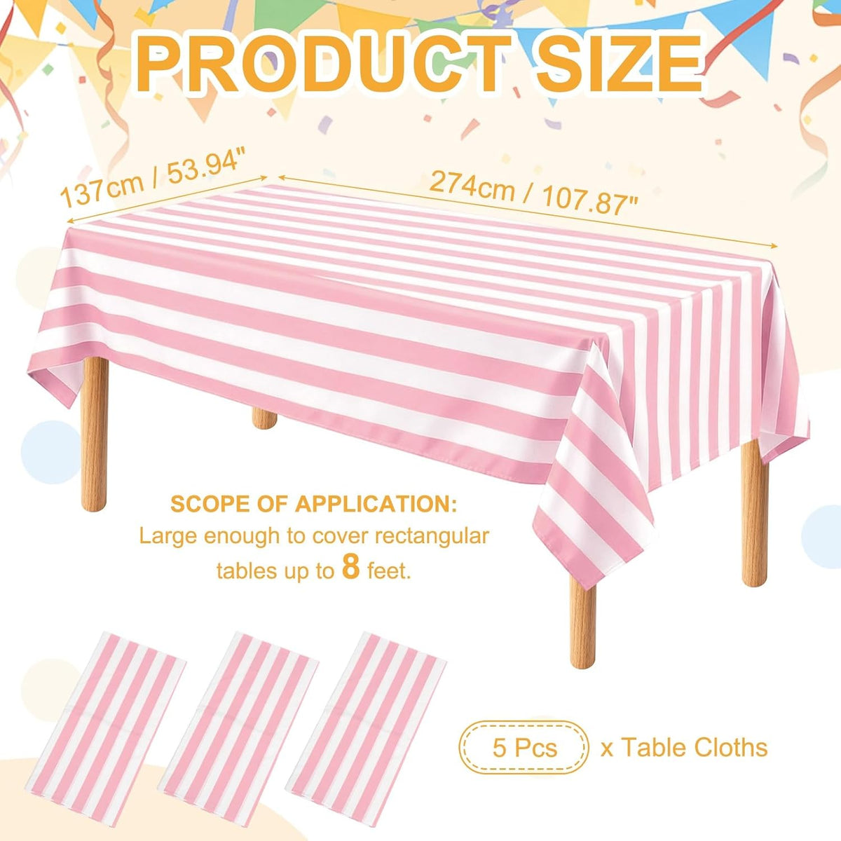 uxcell 5Packs Pink and White Striped Table Cloths 54 x 108 Inches Rectangle Plastic Tablecloth Waterproof Table Cover for Dining Birthday Party Kitchens Picnic