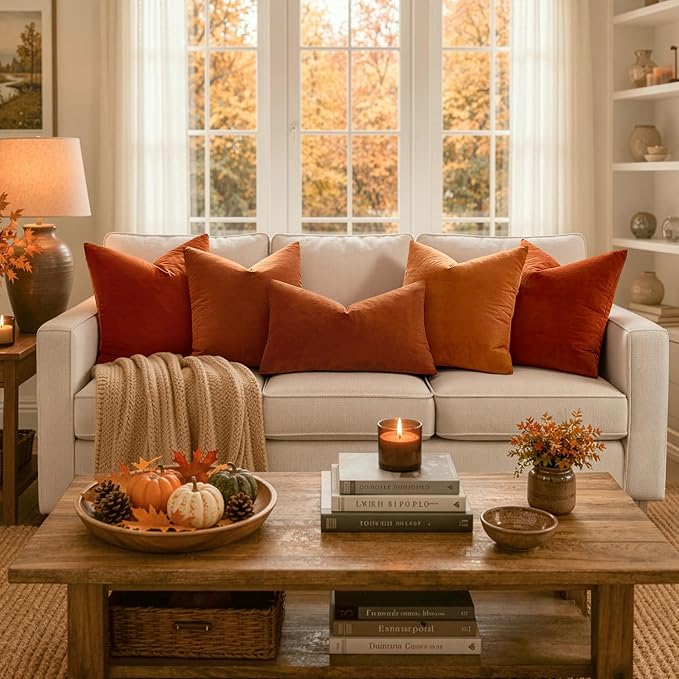 MIULEE 12x20 Inch Lumbar Velvet Fall Throw Pillow Covers Rust | Pack of 2 Soft Solid Decorative Pillow Covers, Modern Luxury Home Decor, for Chair Couch Sofa Bedroom Livingroom
