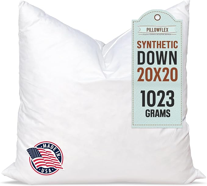 Pillowflex Synthetic Down Pillow Insert 20x20 in - Karate Chop Pillow | Large Square Sham Form, Plush Polyester Cotton Blend, Cloud-Like Comfort, Clump-Resistant Fill, Smooth Elegant Finish