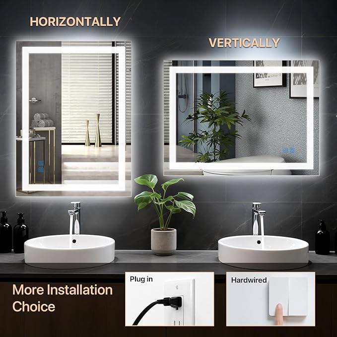 LED Bathroom Mirror 48x36 Inch, Anti-Fog Vanity Mirror with Lights, Stepless Dimmable & 3 Color Temperatures, Smart Memory Wall Mounted Mirrors for Over Sink, UL Listed