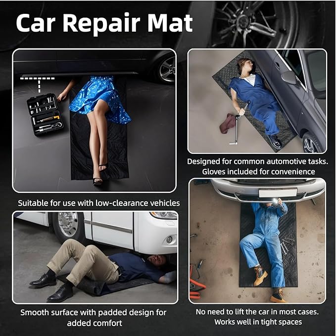 60''x28'' Rolling Creeper Mat with Storage Bag, Foldable Two-Layer Automotive Mechanic Repair Mat, Mechanic Creeper for Low Clearance, Special Roads, Long-Distance Trucks, Mechanics Pad, Black