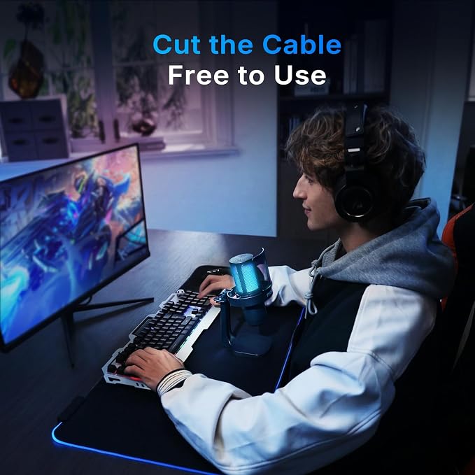 MAONO DGM20W Wireless Gaming Microphone for PC & Smartphones | USB-C Receiver, Clear Voice, Noise Reduction, Software Control, Custom RGB, Mute, Desk Stand, for Creators, Discord Streaming